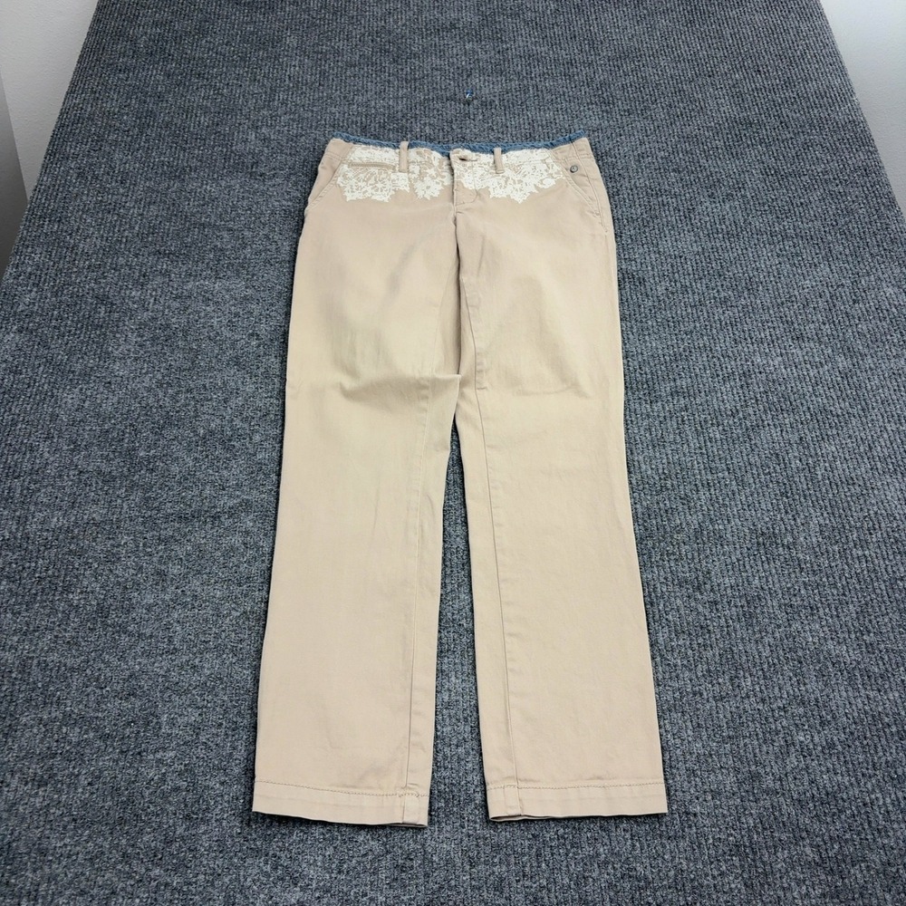 Pilcro and the Letterpress Pants Women 26 Tan Cotton Lace Embroidered Chino Boho